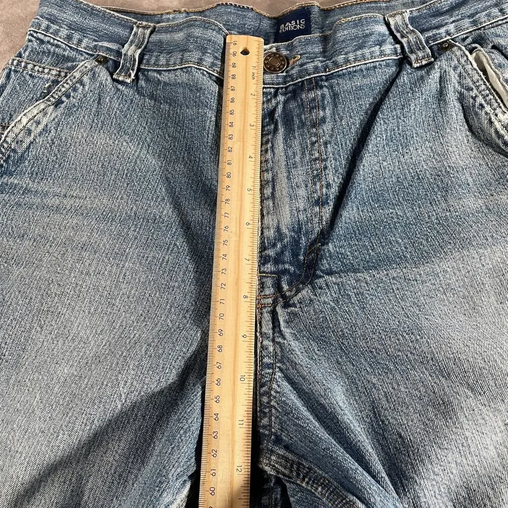 Vintage 00s Basic Editions Men's Waist 34 Denim Jean Shorts Carpenter Light Wash